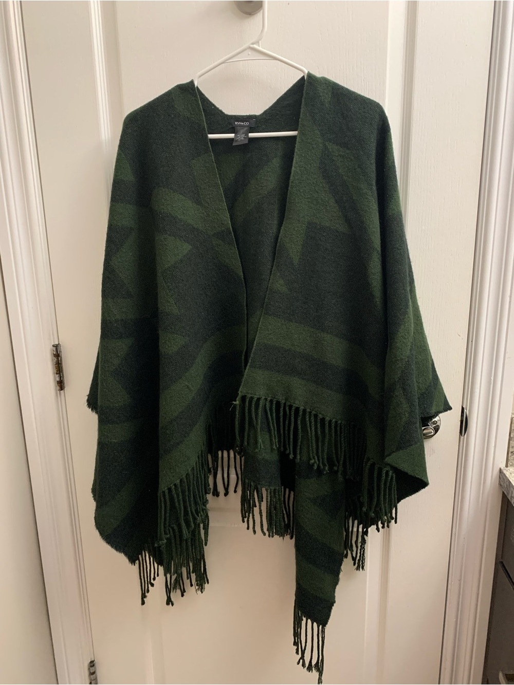 RW&CO. Dark Green and Black Fringe Poncho